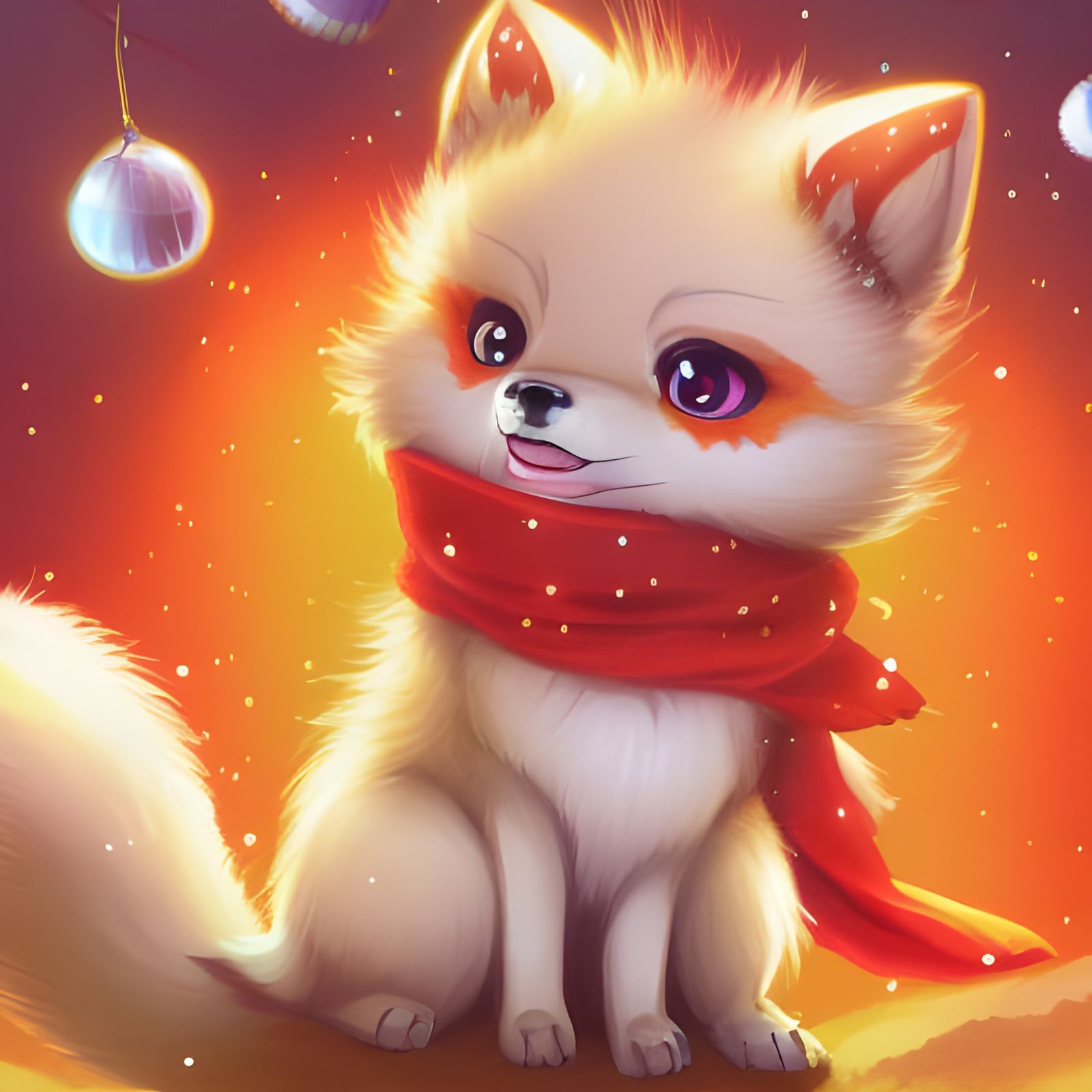 Chibi Snow Fox with Scarf Digital Illustration