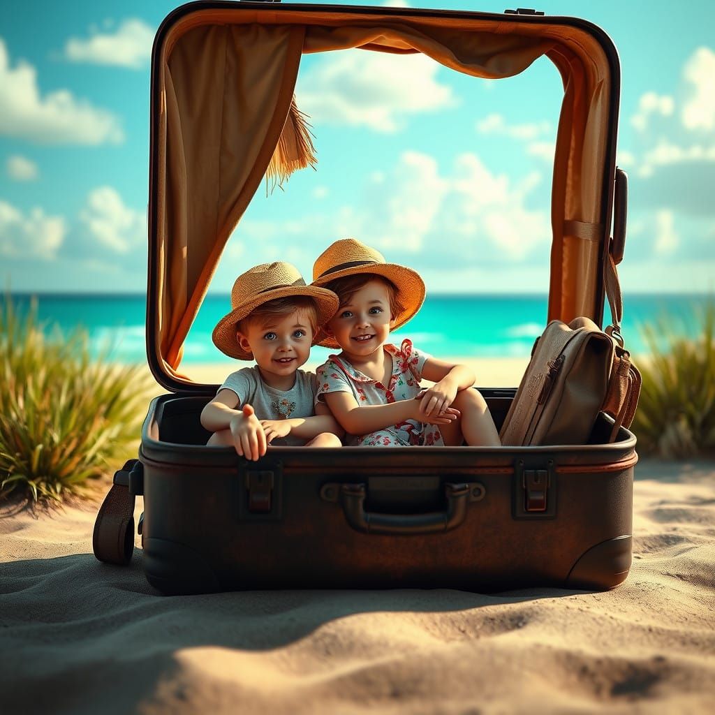 Whimsical Childhood Escape: Two Young Adventurers Plan a Sea...