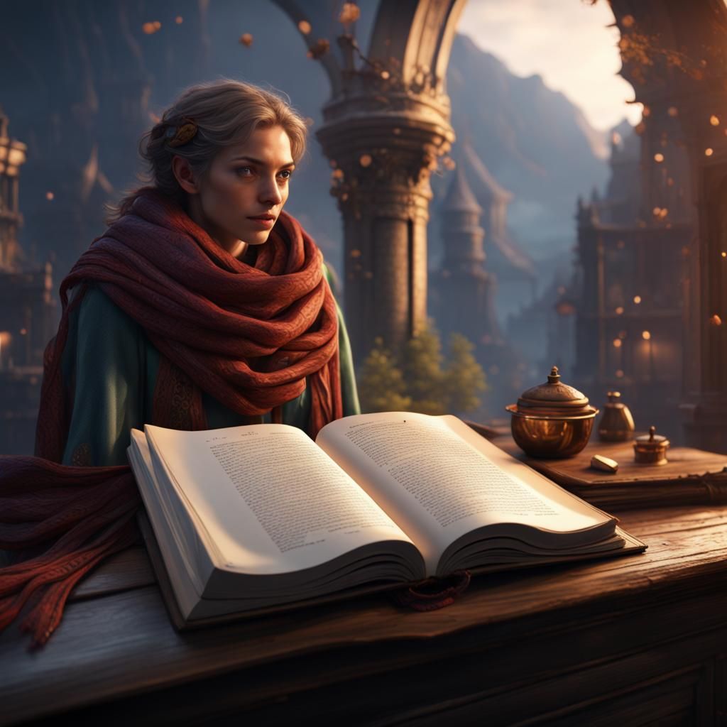 Book Wearing a Scarf: Detailed Matte Painting