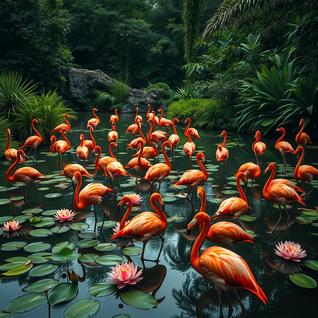Flamingo Pond in Hyperrealistic Dutch Golden Age Style
