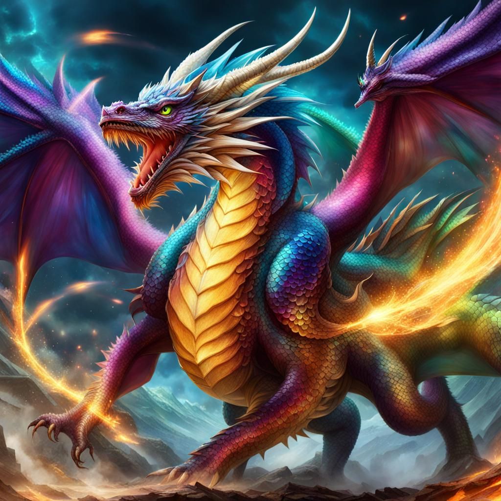 Iridescent Dragon in Epic Battle Scene