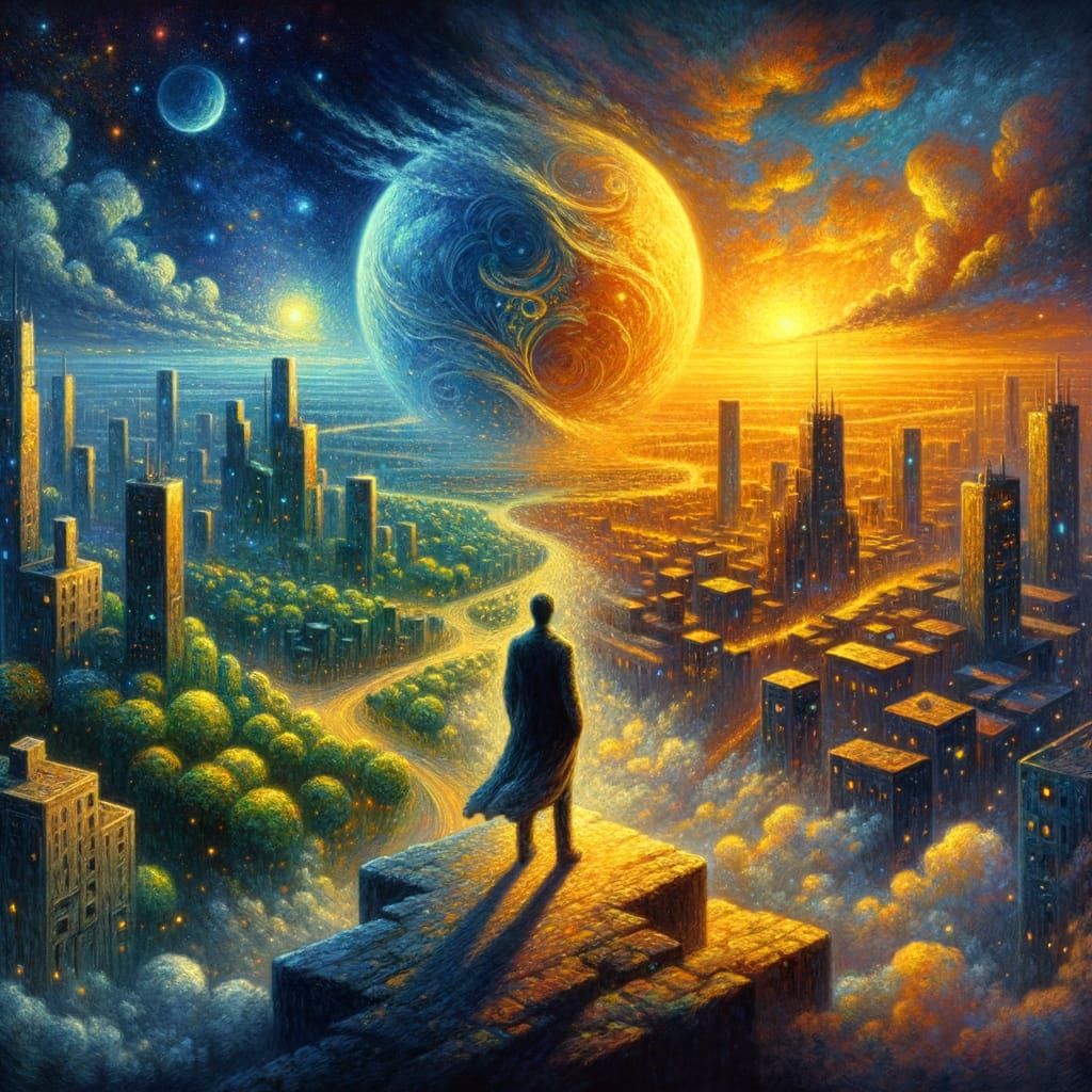 Twilight Cityscape: A Symbolist Impasto Painting