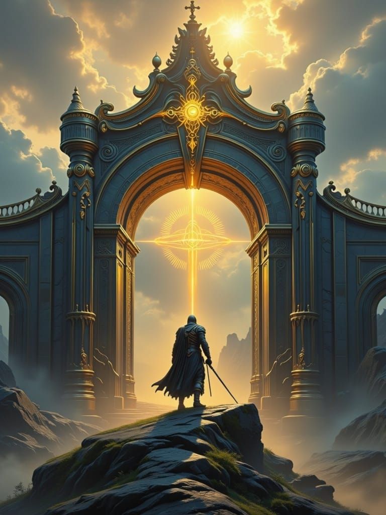 Gothic Heimdall Stands Watch Before Valhalla Gate