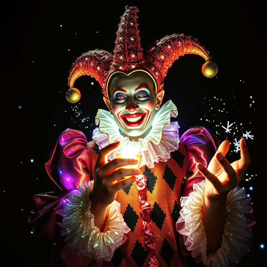 Cyberpunk Jesters in Dystopian Glass