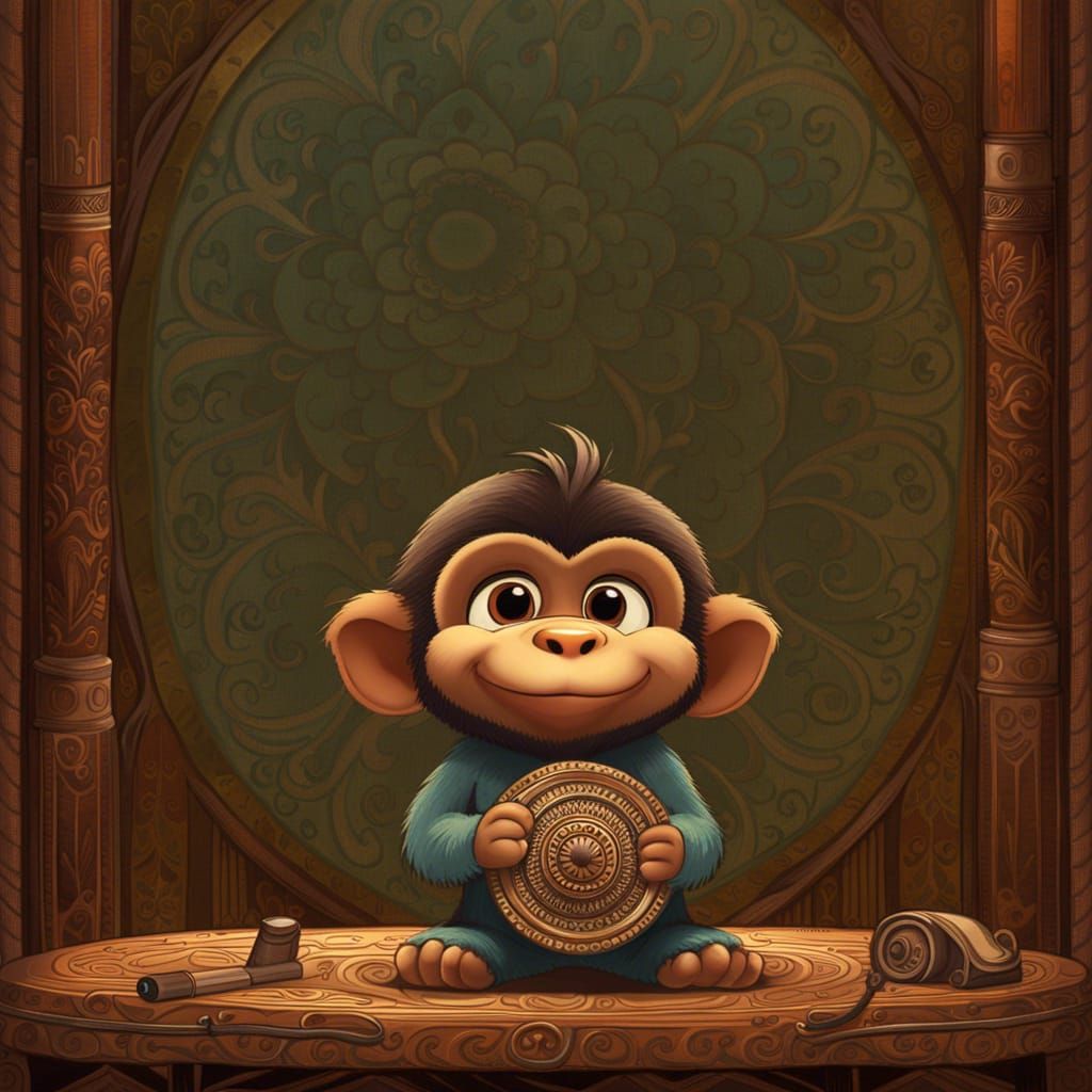 Chibi Monkey Creates Mandala: Detailed 3D Portrait