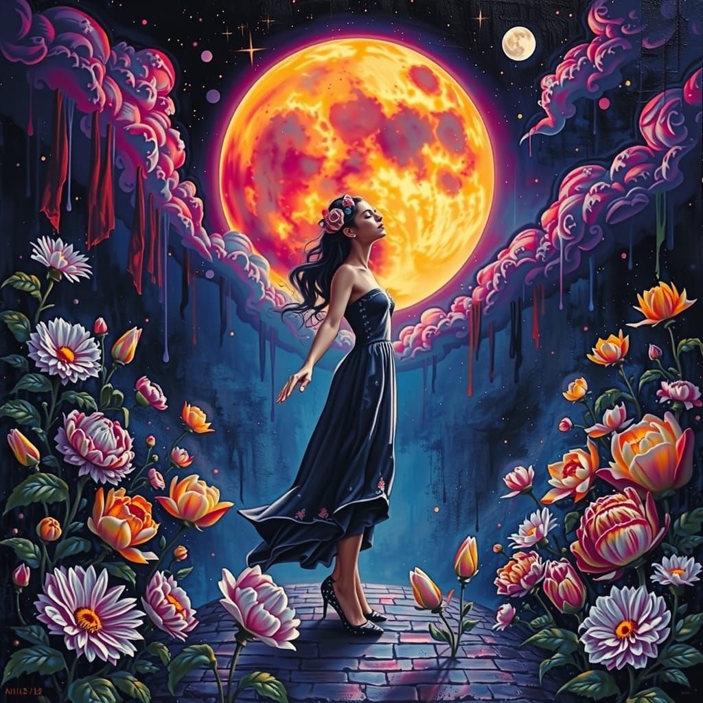 Woman Worshipping Sun in Surrealist Style