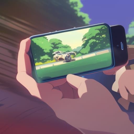 Hand Playing Car Race Game in Anime Style
