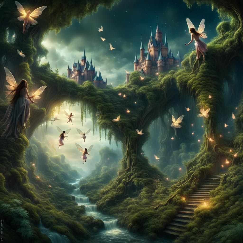 Fairies Fly Over Enchanted Forest: Digital Matte Painting