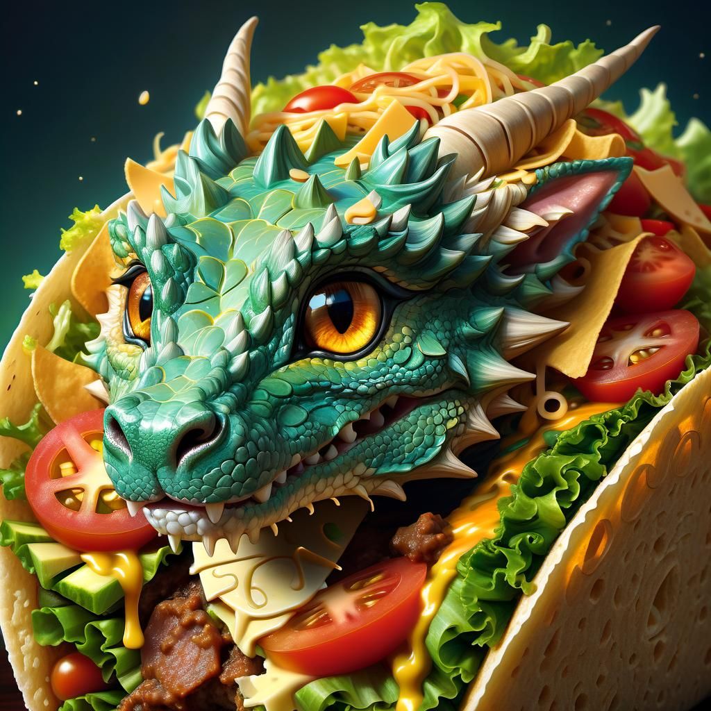 Adorable Taco Dragon Portrait in 3D