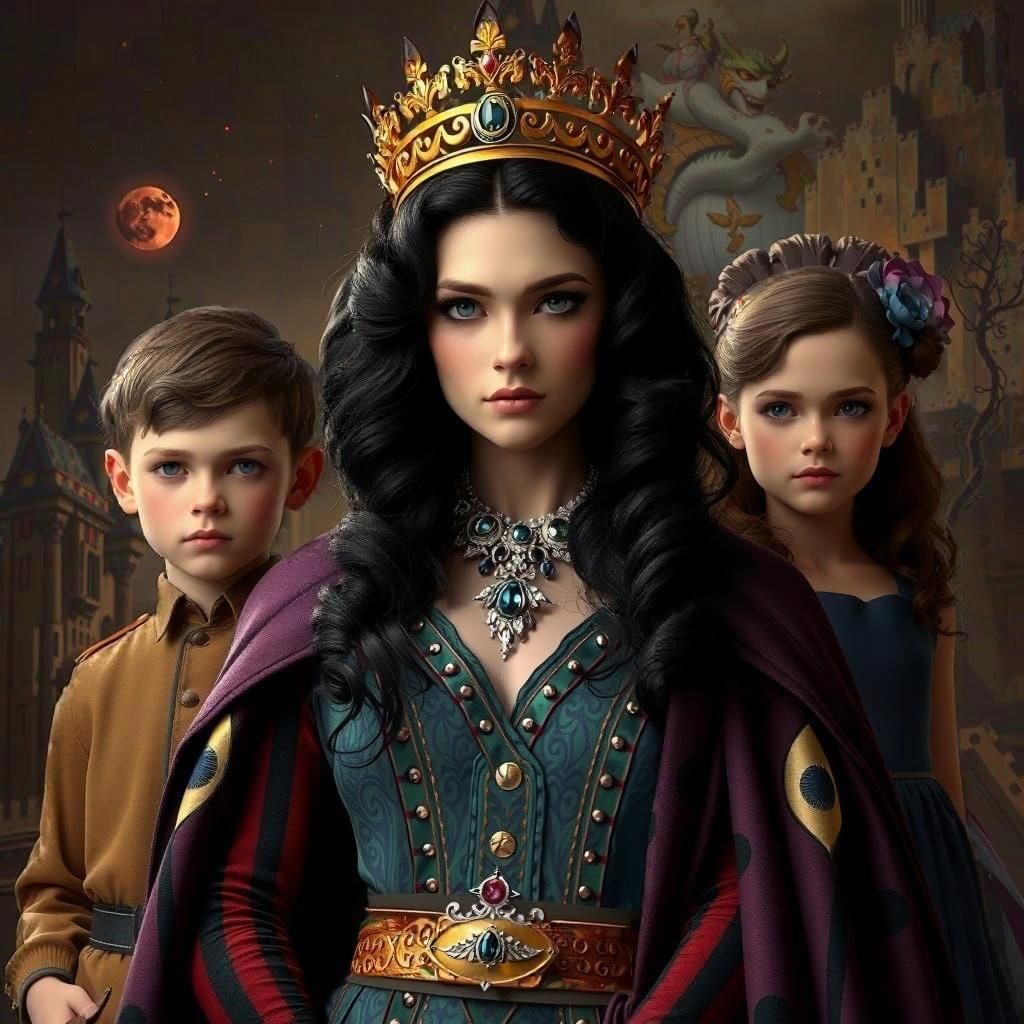 Jadis, Digory, and Polly with Charn Background