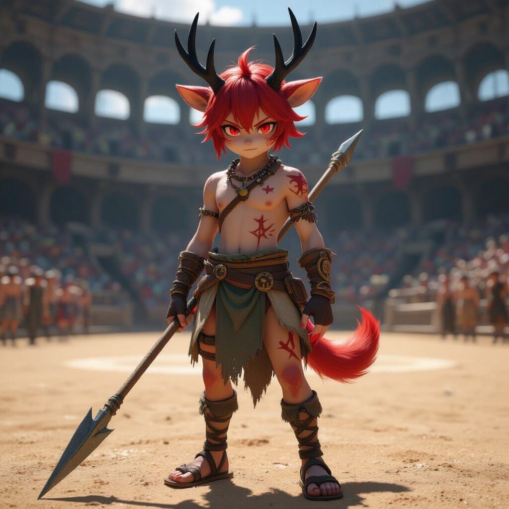 Beastkin Gladiator's First Colosseum Fight, in 3D Anime Styl...