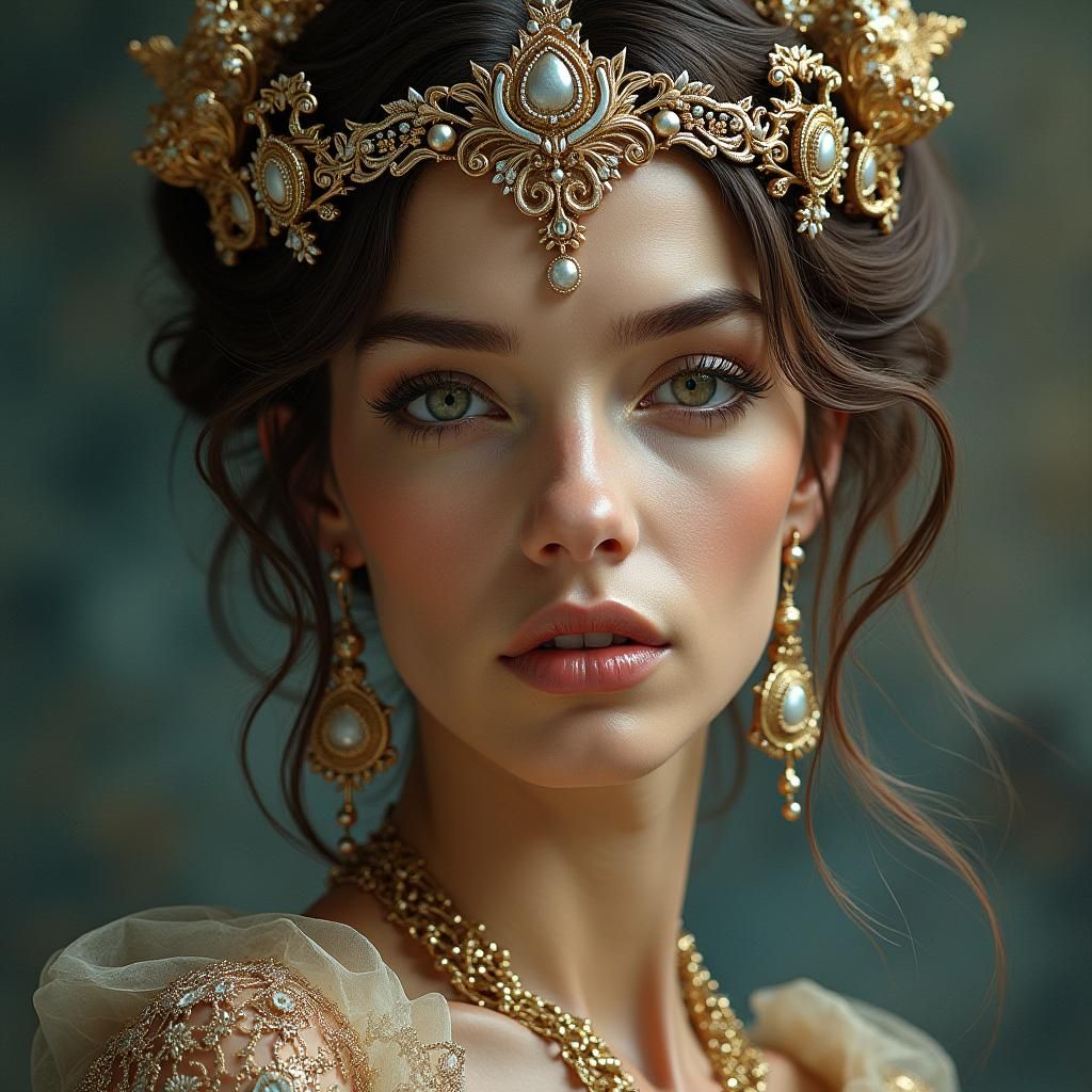 Goddess Portrait in Rococo Style with Space Elements