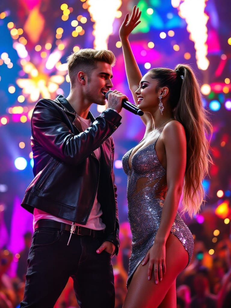 Dynamic Stage Performance with Bold Pop Art Aesthetic