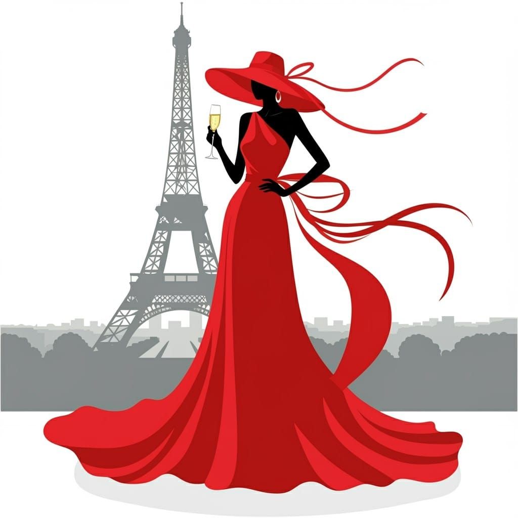Eiffel Tower Silhouette with Champagne in Chic Style