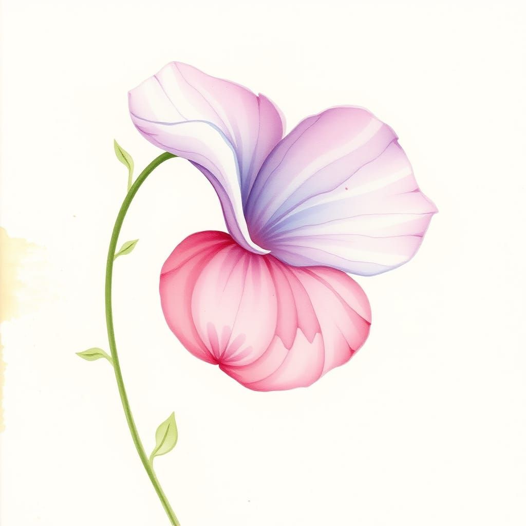 Delicate Sweet Pea Flower in Watercolor-Inspired Art