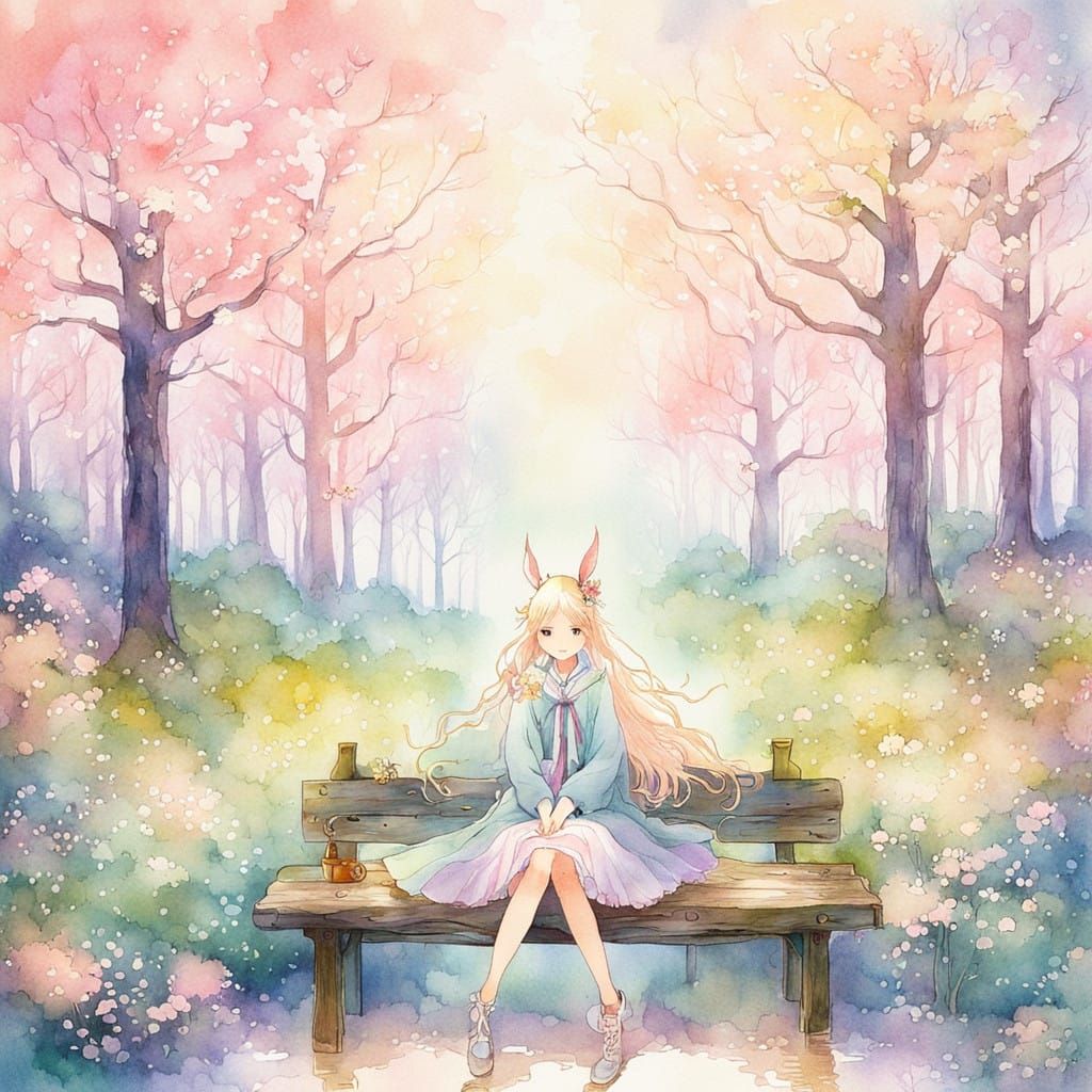 Whimsical Springtime Serenity in Anime Style
