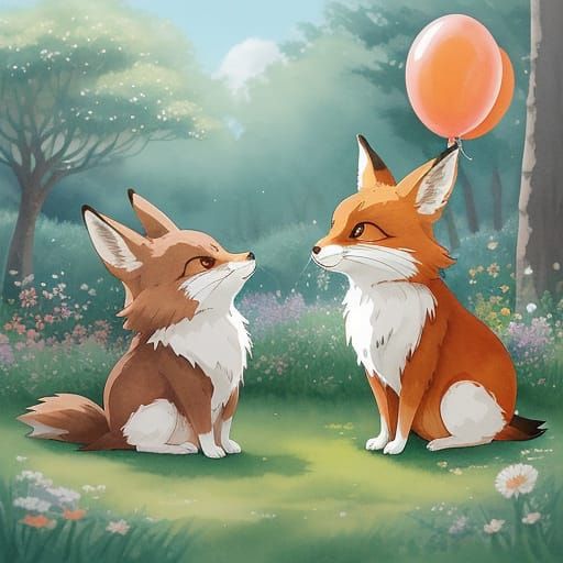 Fox Persuades Rabbit in Whimsical Ghibli Art Style