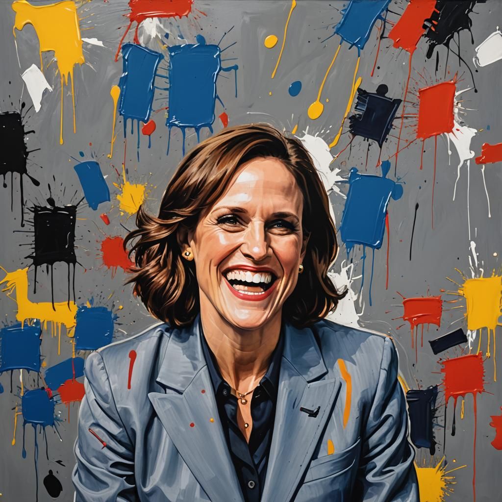 Laughing Woman in Business Suit: Oil Painting Portrait
