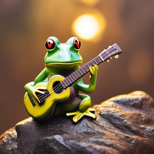 Anthro Frog Playing Guitar in Watercolor Style