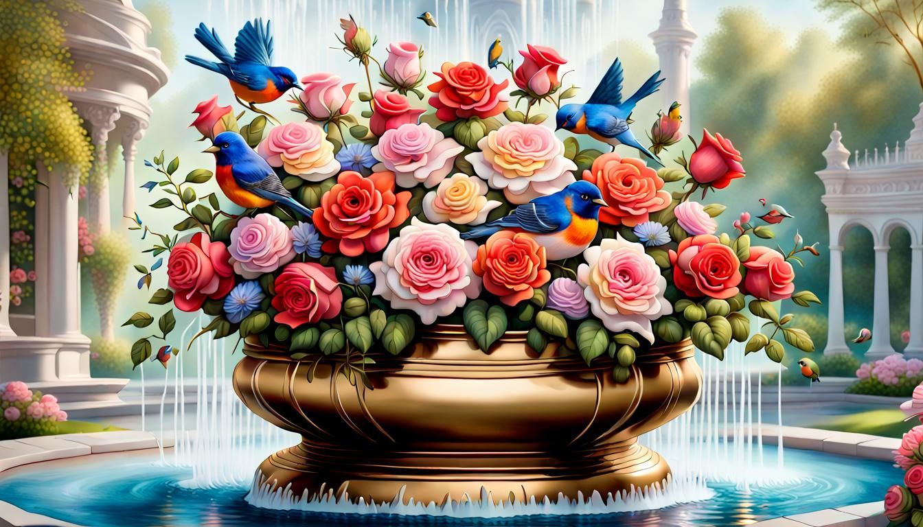 Faberge Pot with Metal Roses in Hyperrealistic Style