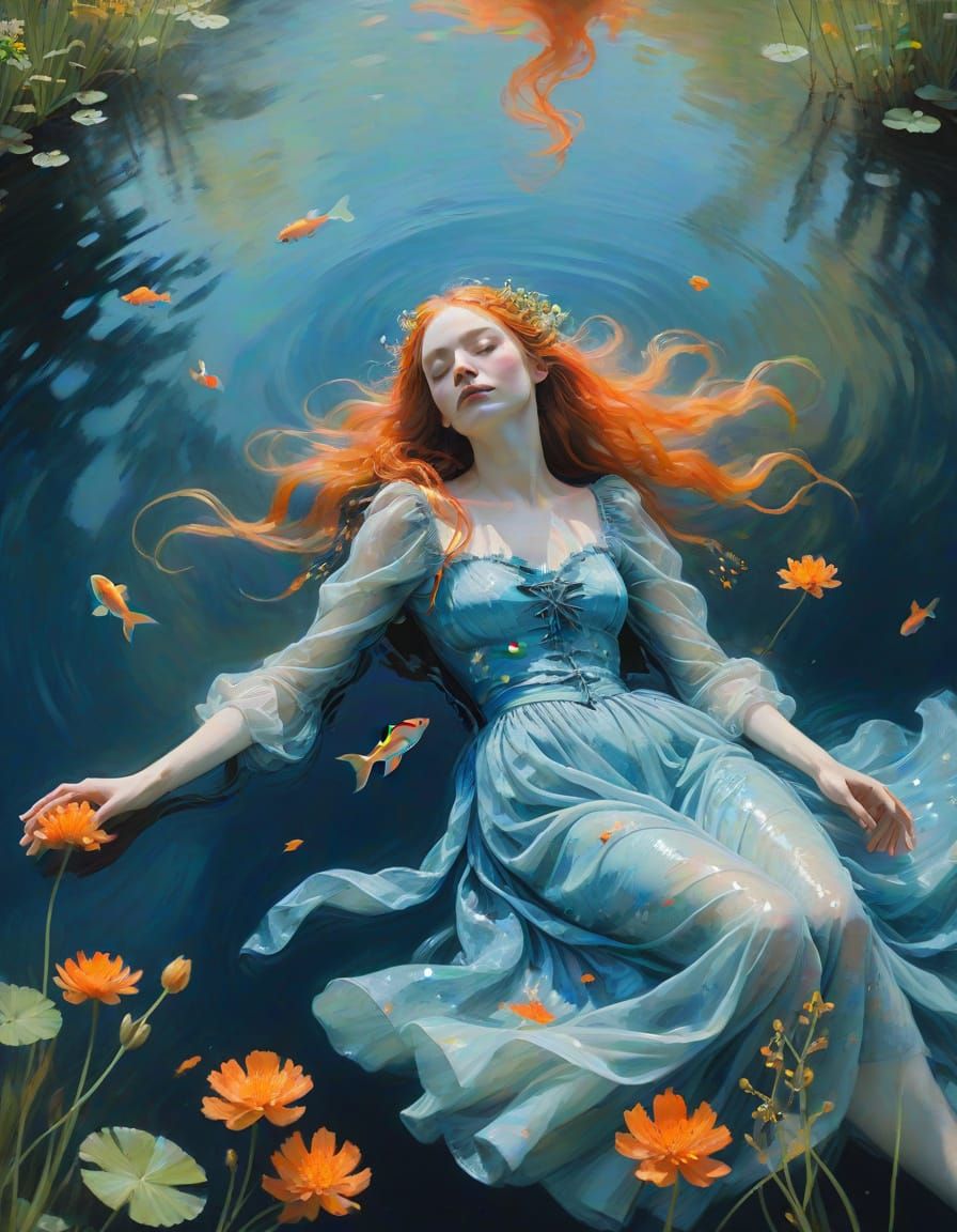 Renaissance River Witch in Impressionist Impasto Style