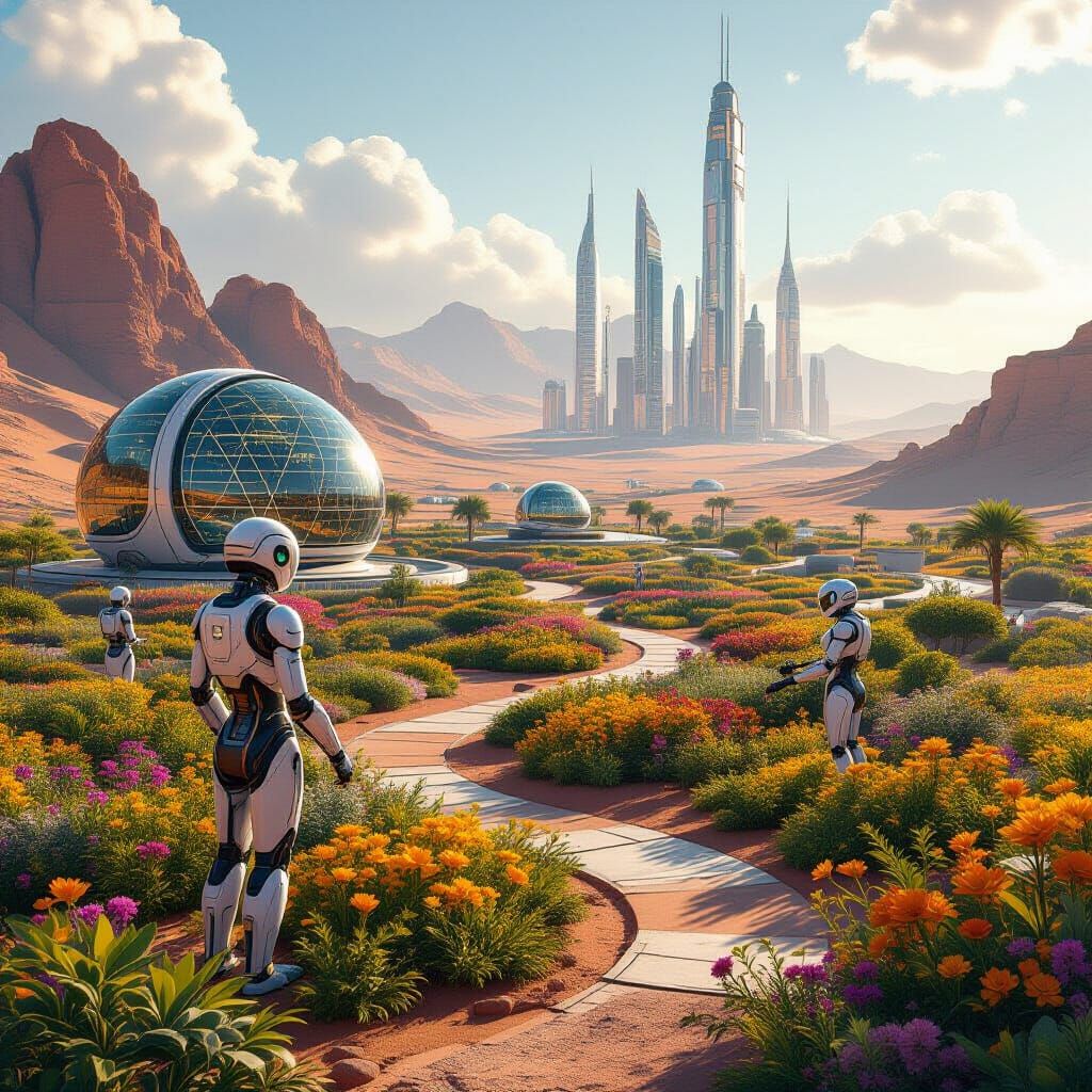 Solarpunk Oasis: Bioluminescent Garden in the Desert