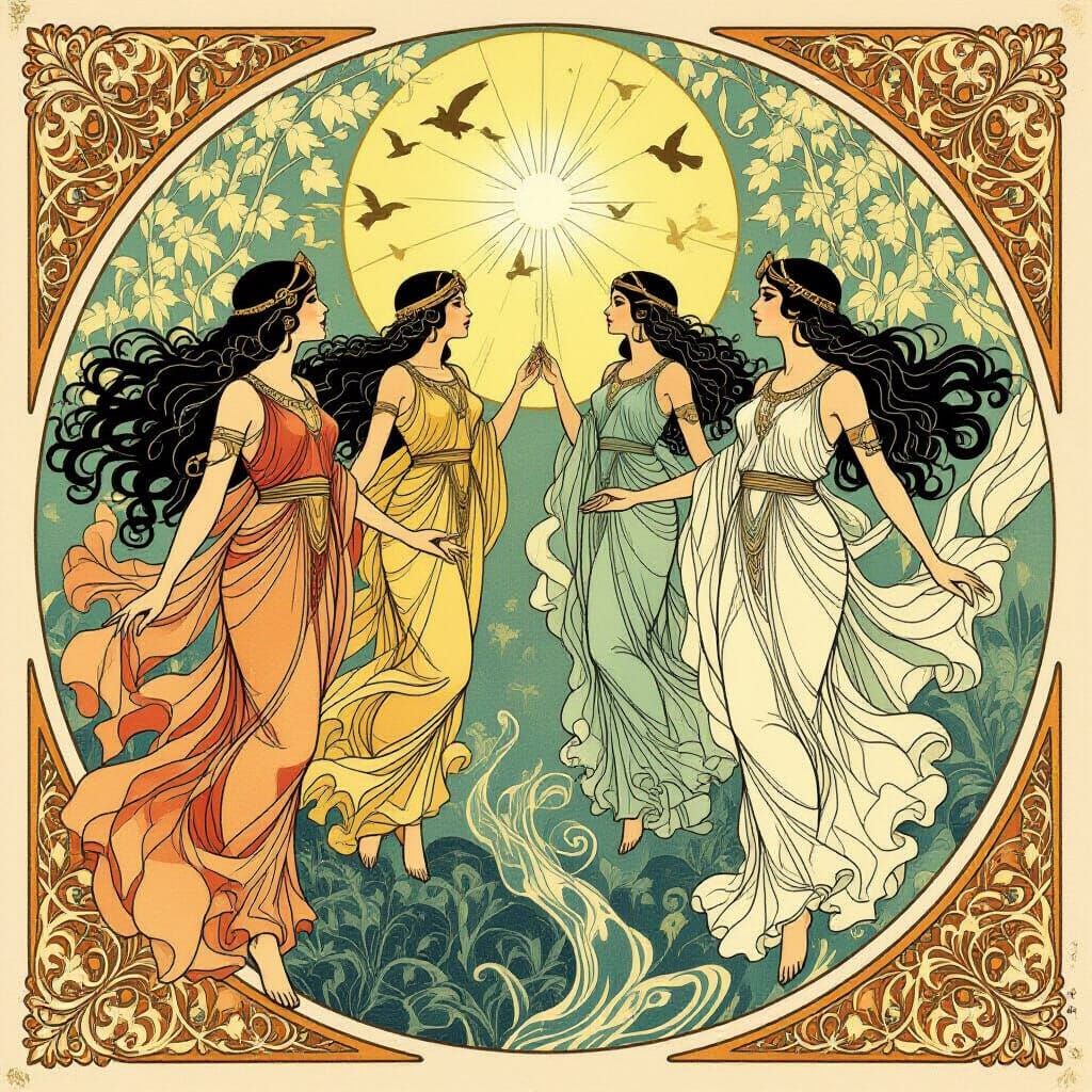 Art Nouveau Anunnaki Goddesses Descend in Ethereal Style