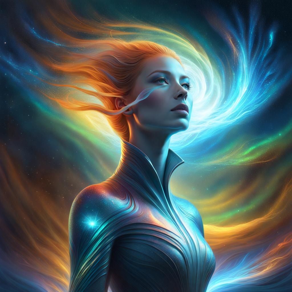 Cosmic Woman in Space with Flowing Hair