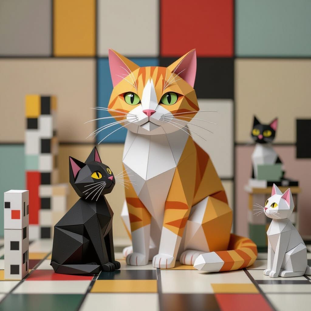 Lonely Cat in Geometric Paper World
