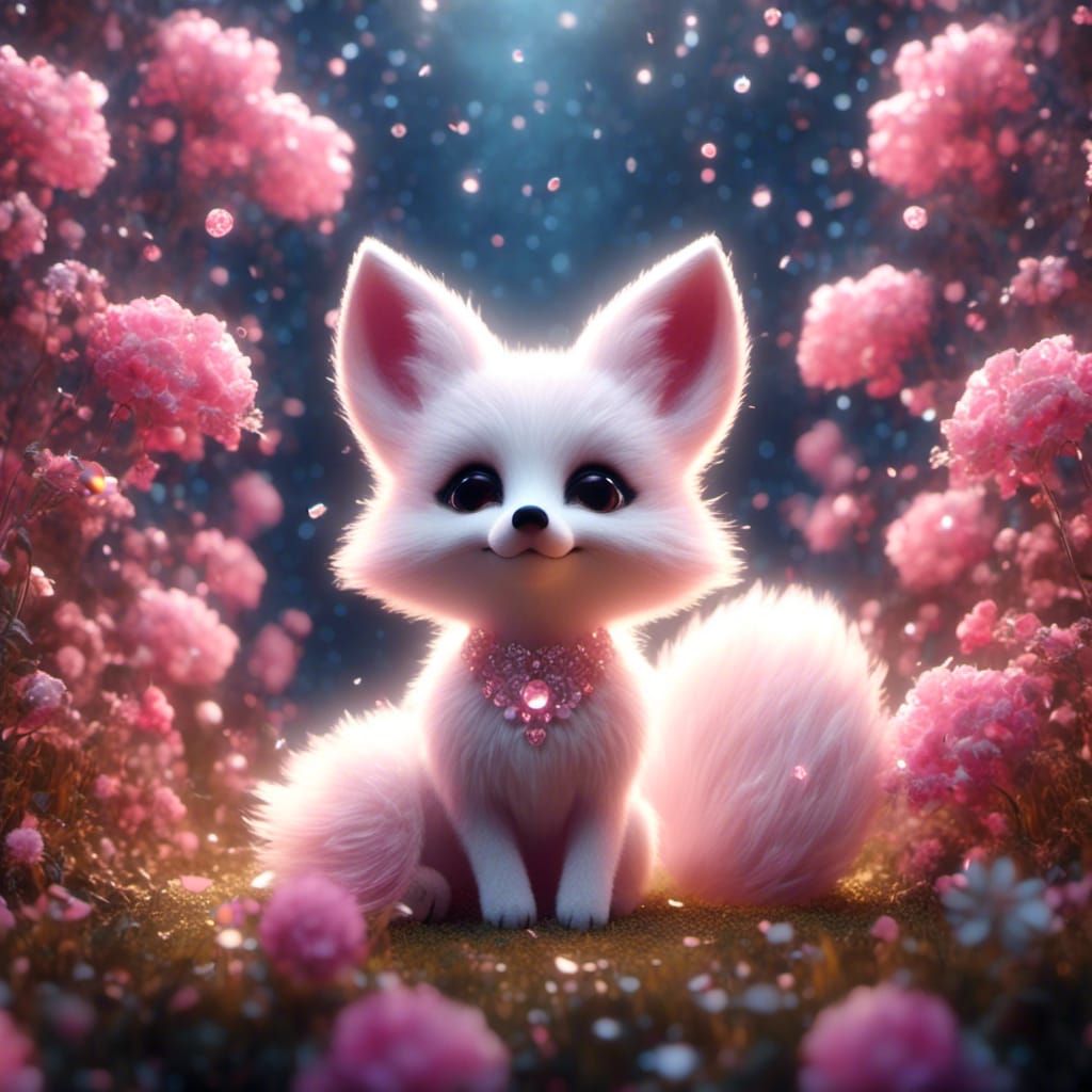 Mystic Baby Fox in Starry Night, Realistic 16K Image