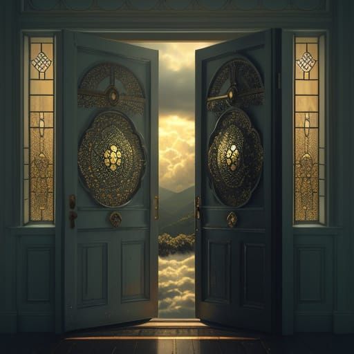 Heavenly Doorway in Golden Light: Hyperrealistic Photography