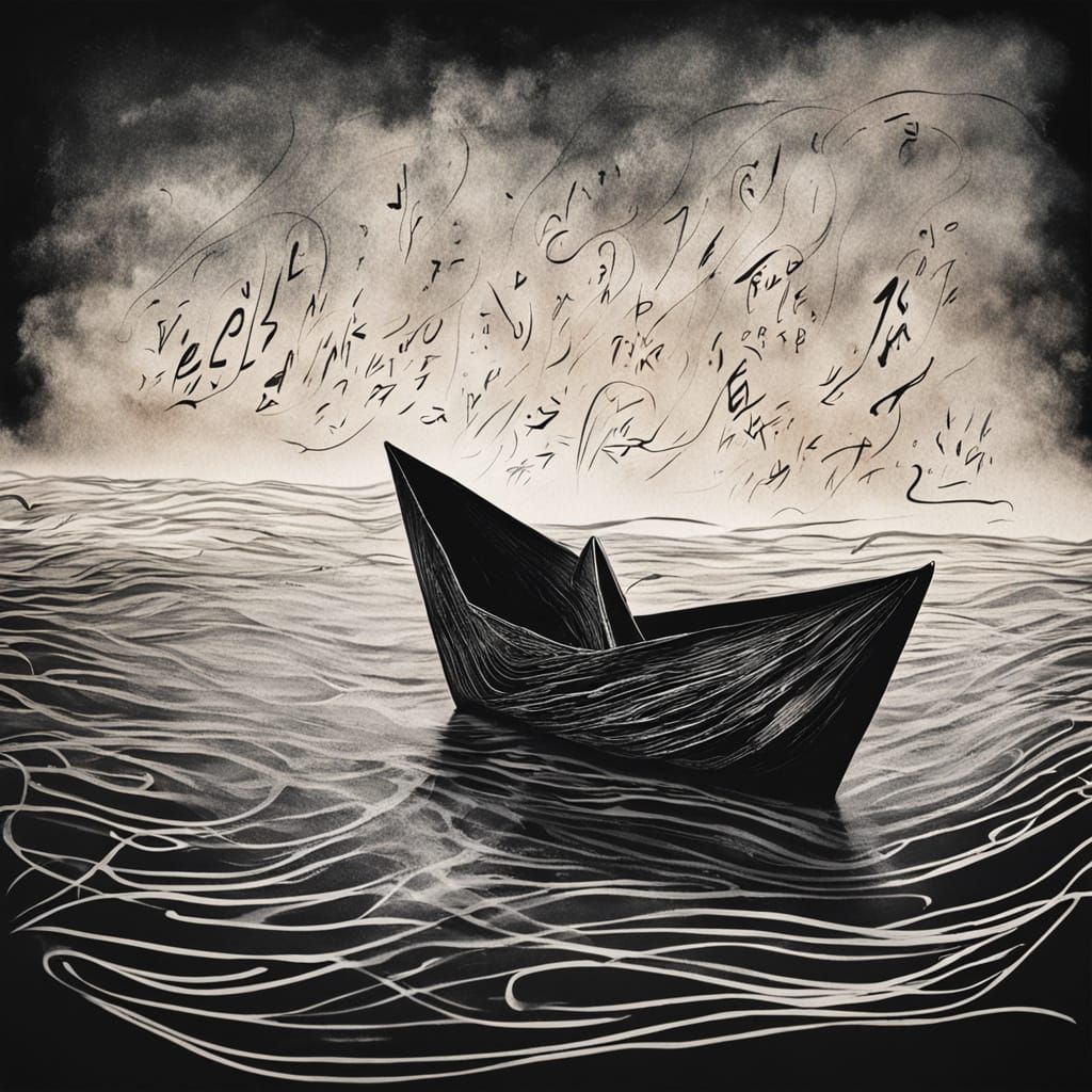 Paper Boat on Ink Sea: Abstract Surrealism