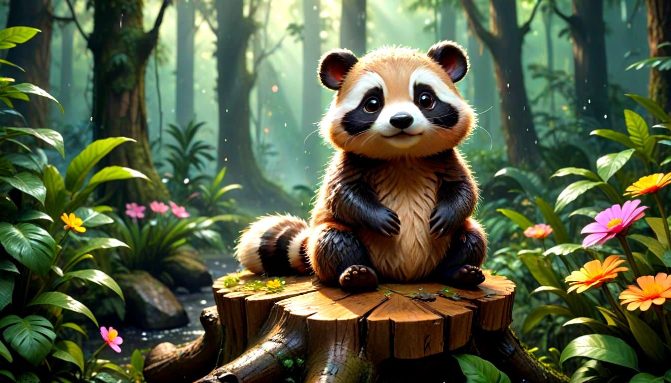 Cute Hybrid Creature in Whimsical Rainforest Scene