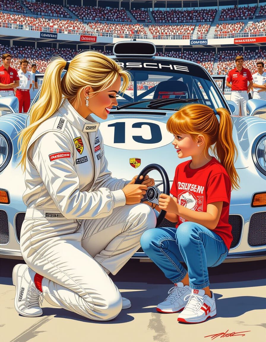 Blonde Race Driver and Girl with Porsche 917