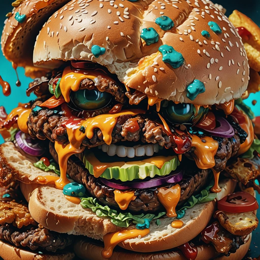 Humanoid Burger Bites Into Itself: Surreal Concept Art