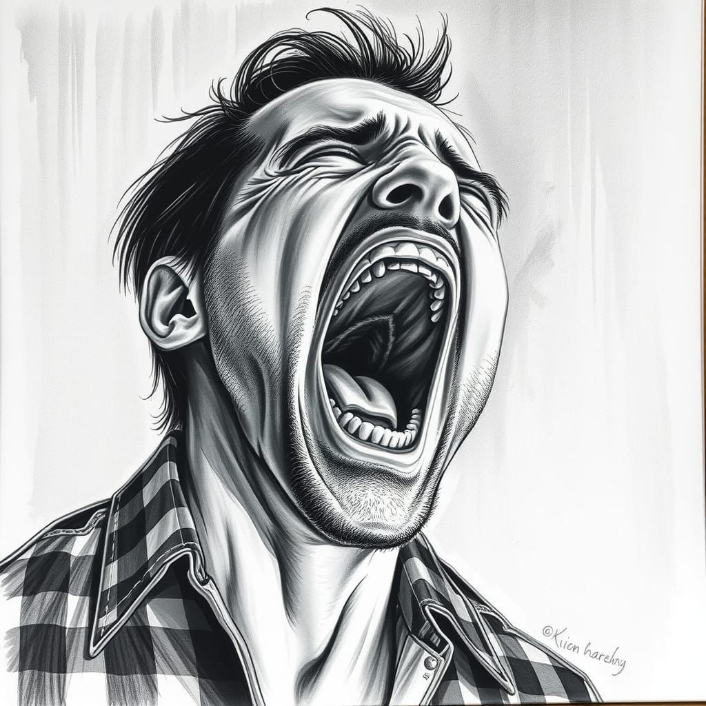 Detailed Charcoal Drawing of Screaming Man