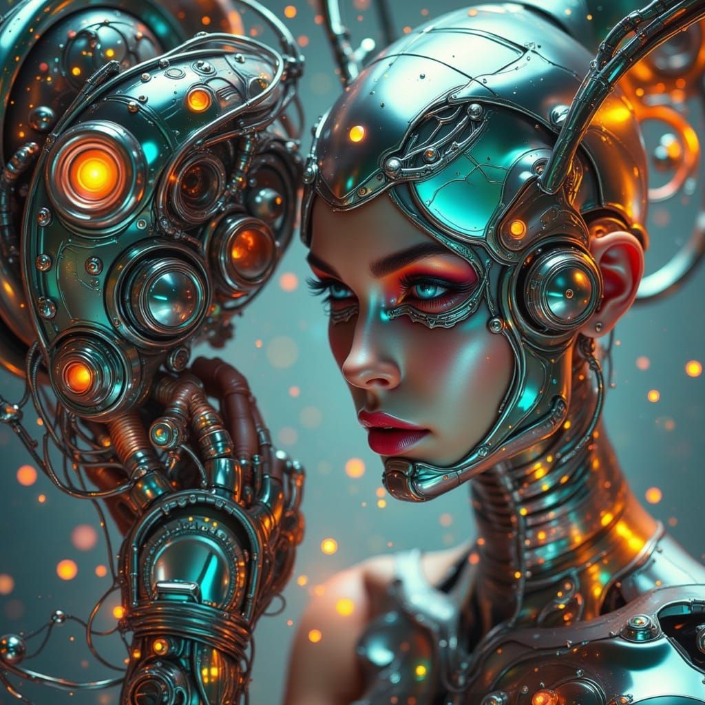 Cyberpunk Fae in Metallic Splendor