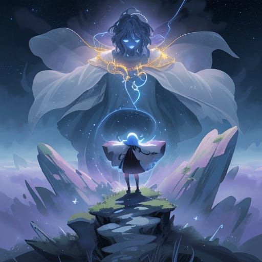 Wizard Gazes at Cosmic Nebula in Hyperrealistic Fantasy Art