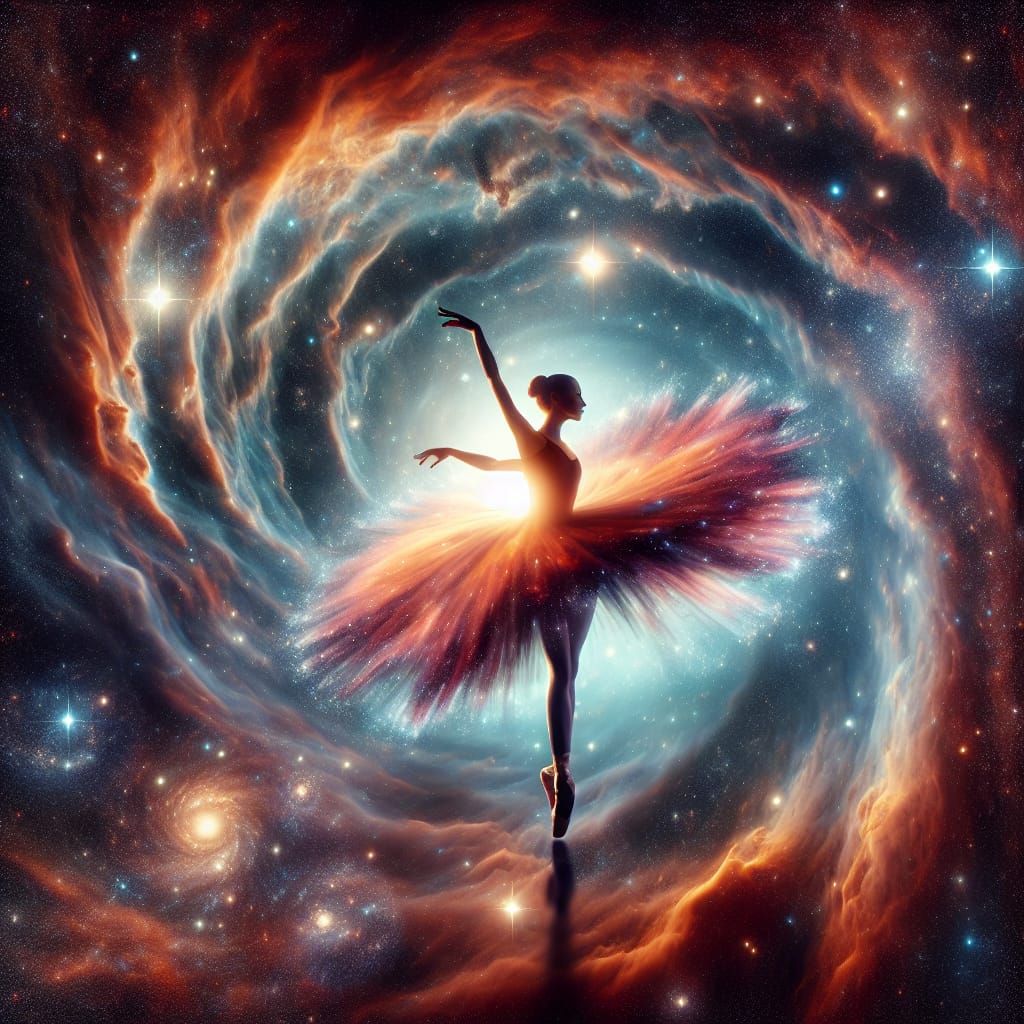 Ballerina Black Hole Pirouette in Cosmic Nebula