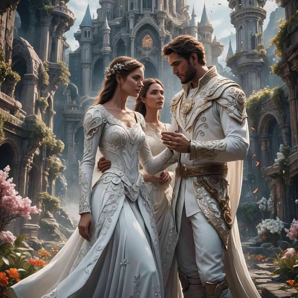 Love Couple in White: Detailed Matte Painting