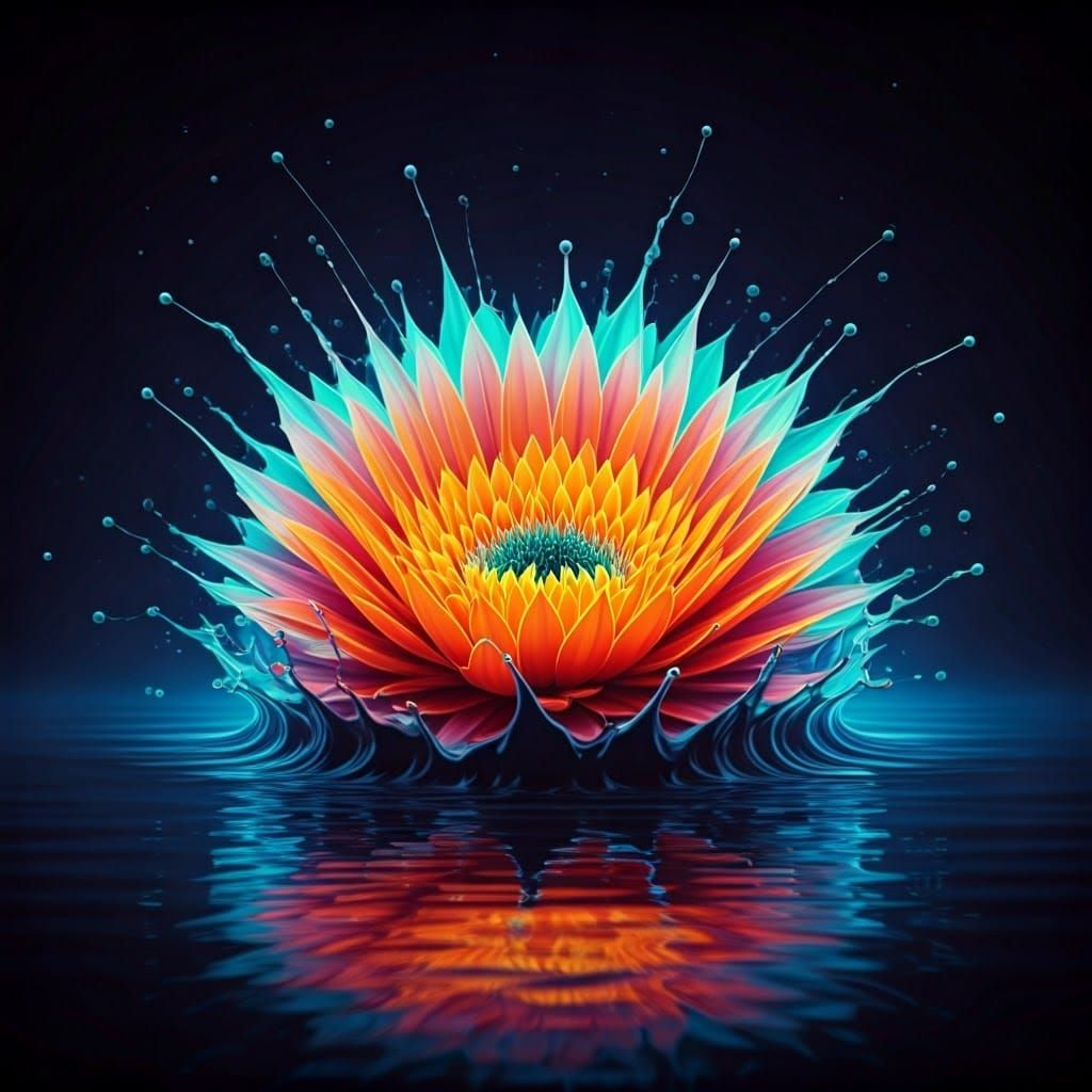 Psychedelic Flower Explosion in Neon Liquid