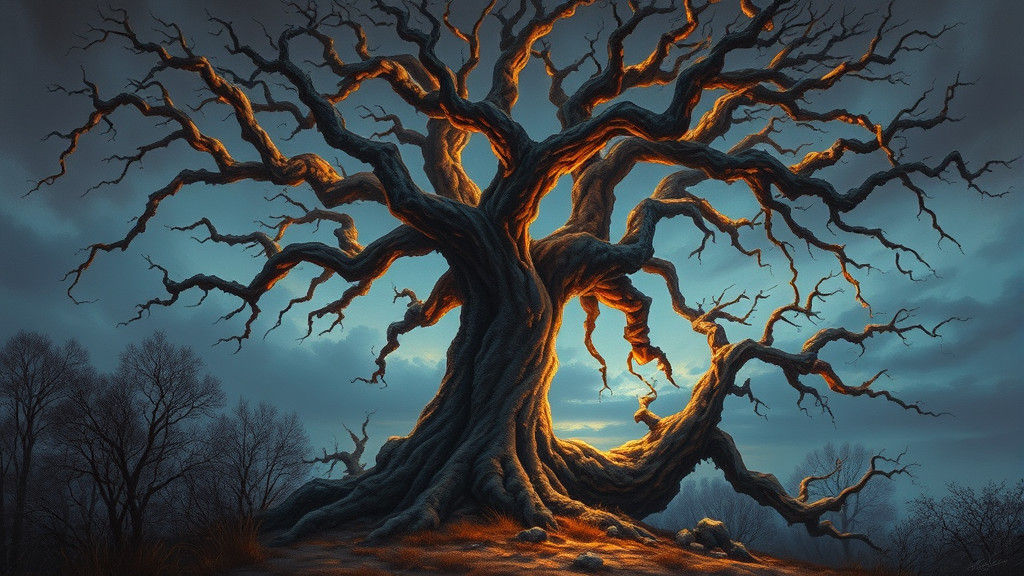 Eerie Glowing Tree in Romantic Landscape Style