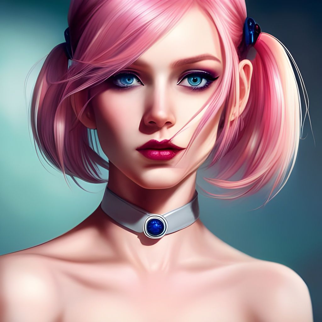 Cute Girl with Pink Hair and Blue Eyes