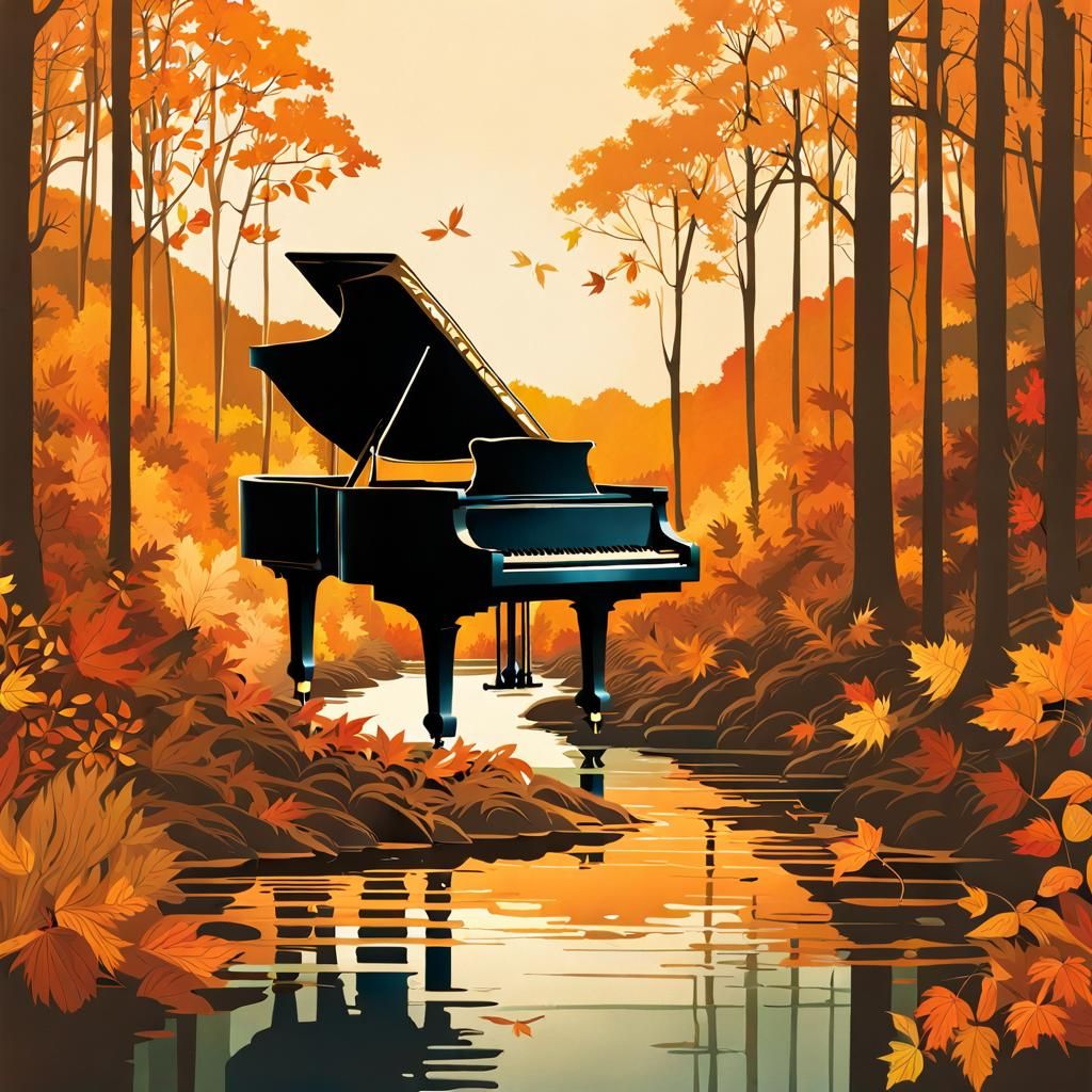 Grand Piano in Forest, Kirigami Artwork