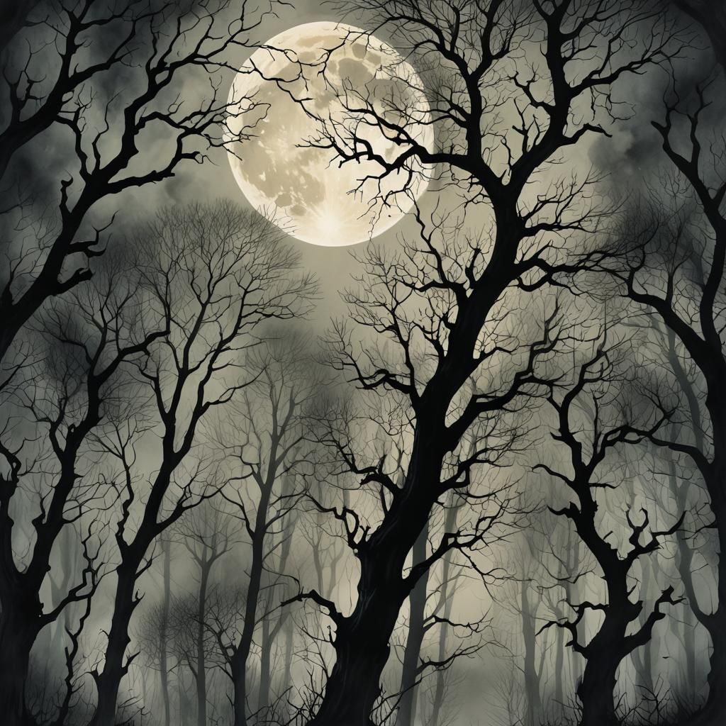 Mystical Forest in Modern Ink Style