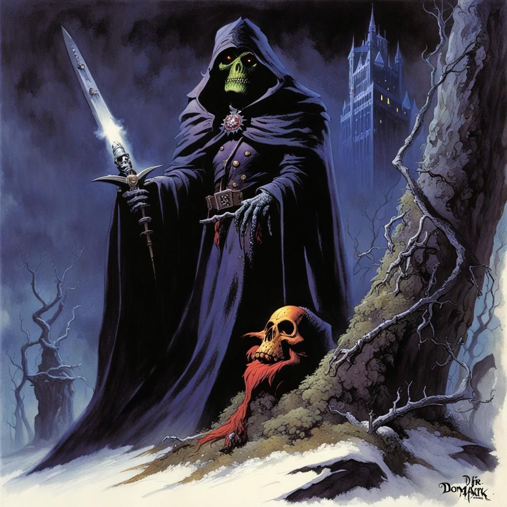 Grimdark Fantasy Scene in Realistic Style