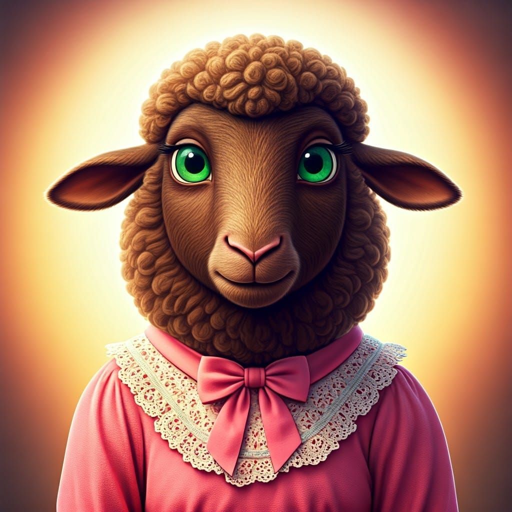 Fashionable Sheep in Pink Dress, 3D Digital Art