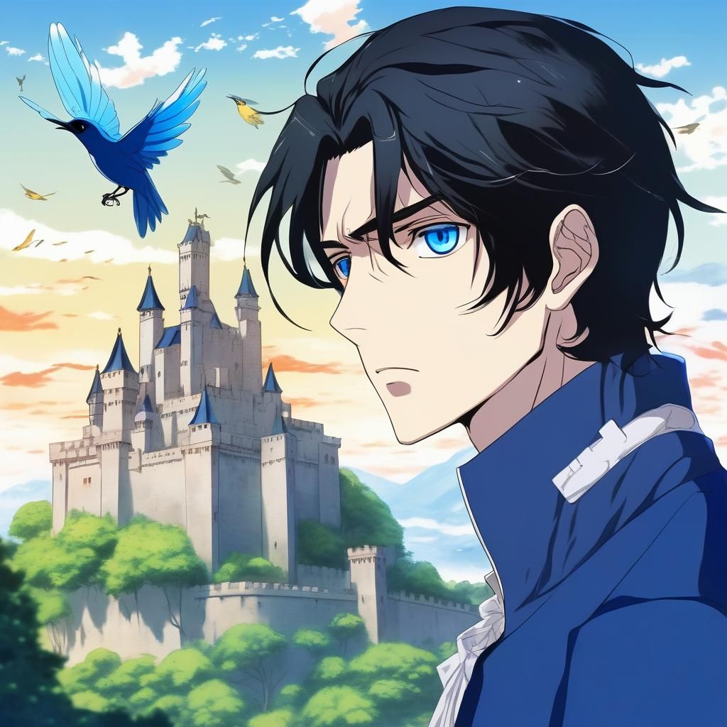 Anime Prince with Black Hair at Castle