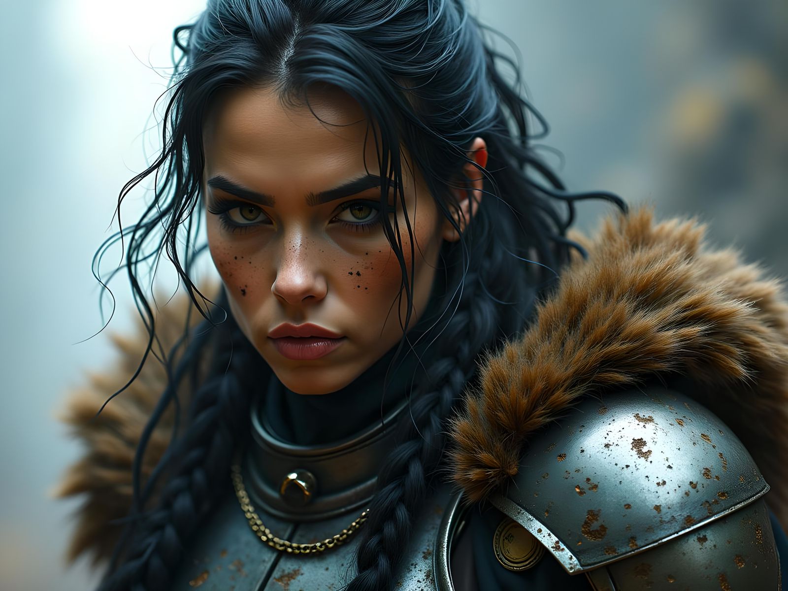 Futuristic Warrior Woman in Urban Silhouette Style