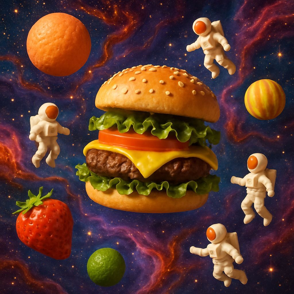 Surreal Space Diorama with Fruit Planets and Edible Nebulae